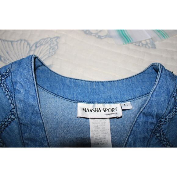 Vintage Marsha Sport 100% Cotton Denim Vest embroidered button front Size L - Picture 8 of 8